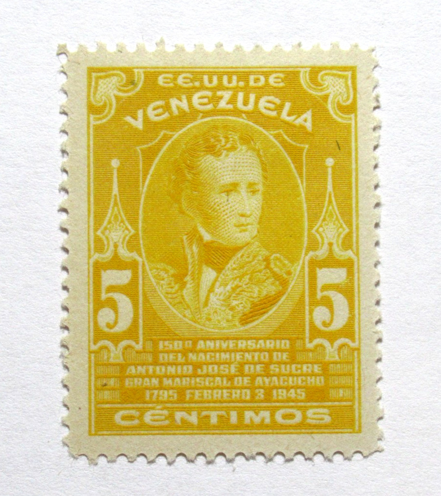 Venezuela Stamp Scott 389 150th Anniversary of Antonio de Sucre 5 Centimos 1945