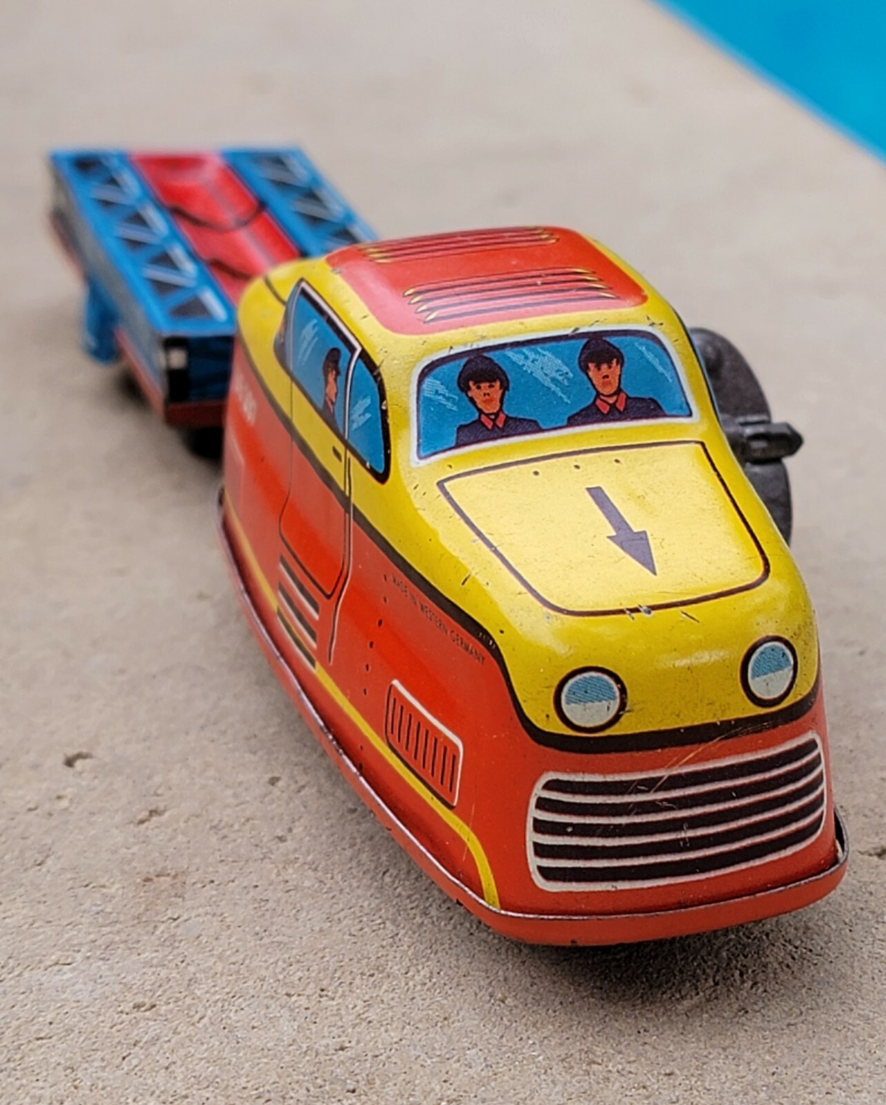 c1950s MARKE Technofix Tin Litho Wind-Up GE 297 Train Engine/Loader & Track BRD