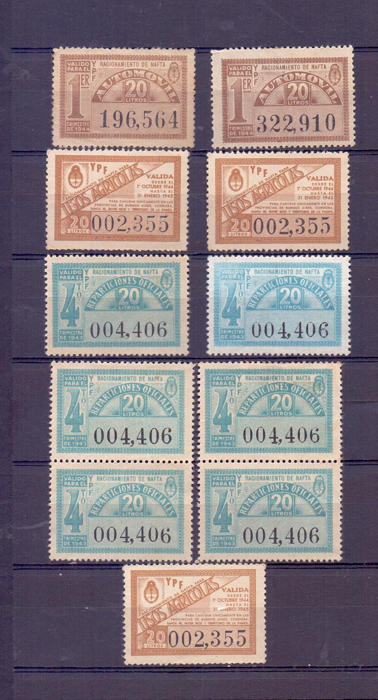 Argentina postal revenue fiscal 11 taxa from gasoline for cars  on 1944 Nice!