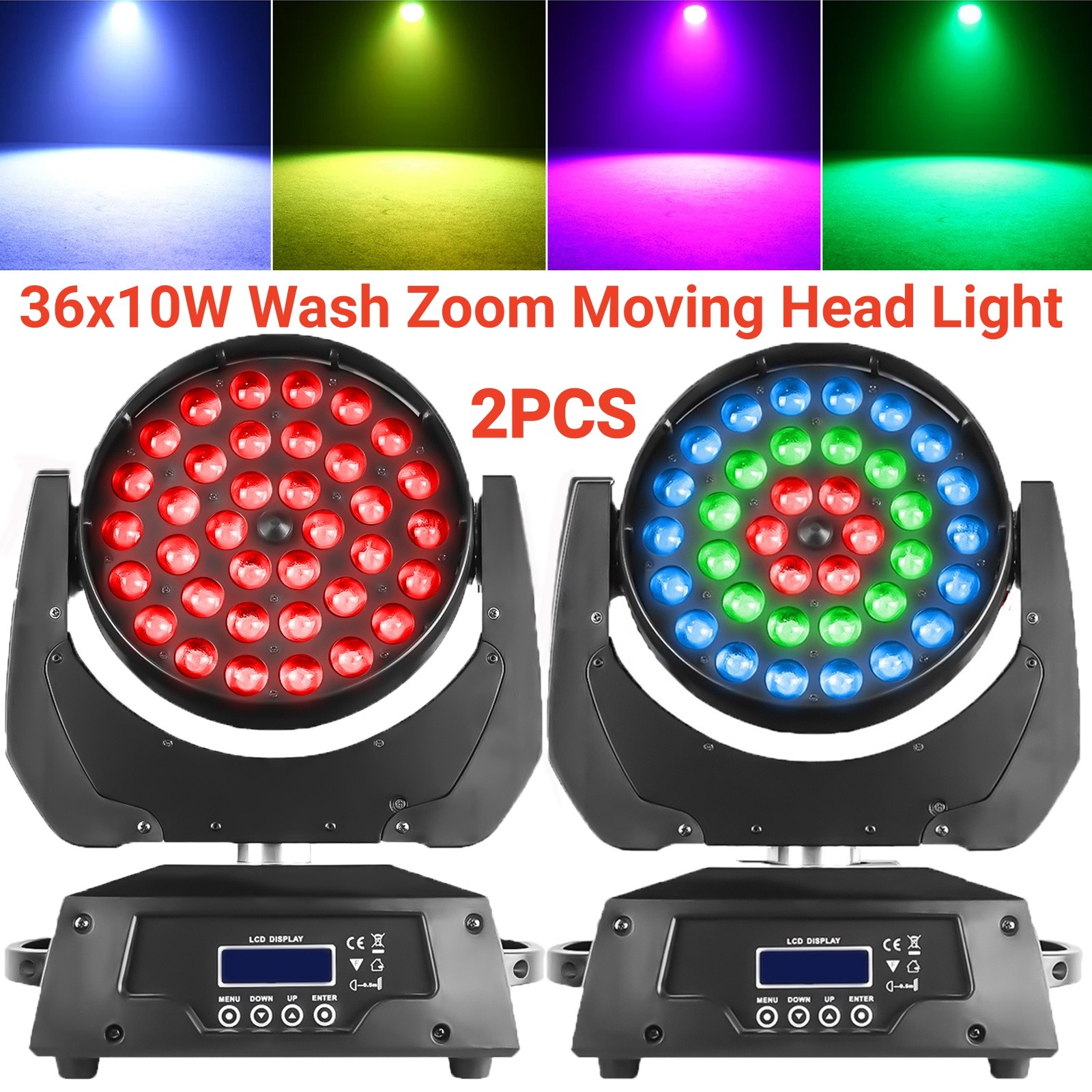 2PCS 360W RGBW Zoom Wash Moving Head Light 36X10W LED Stage Beam Lighting DMX DJ