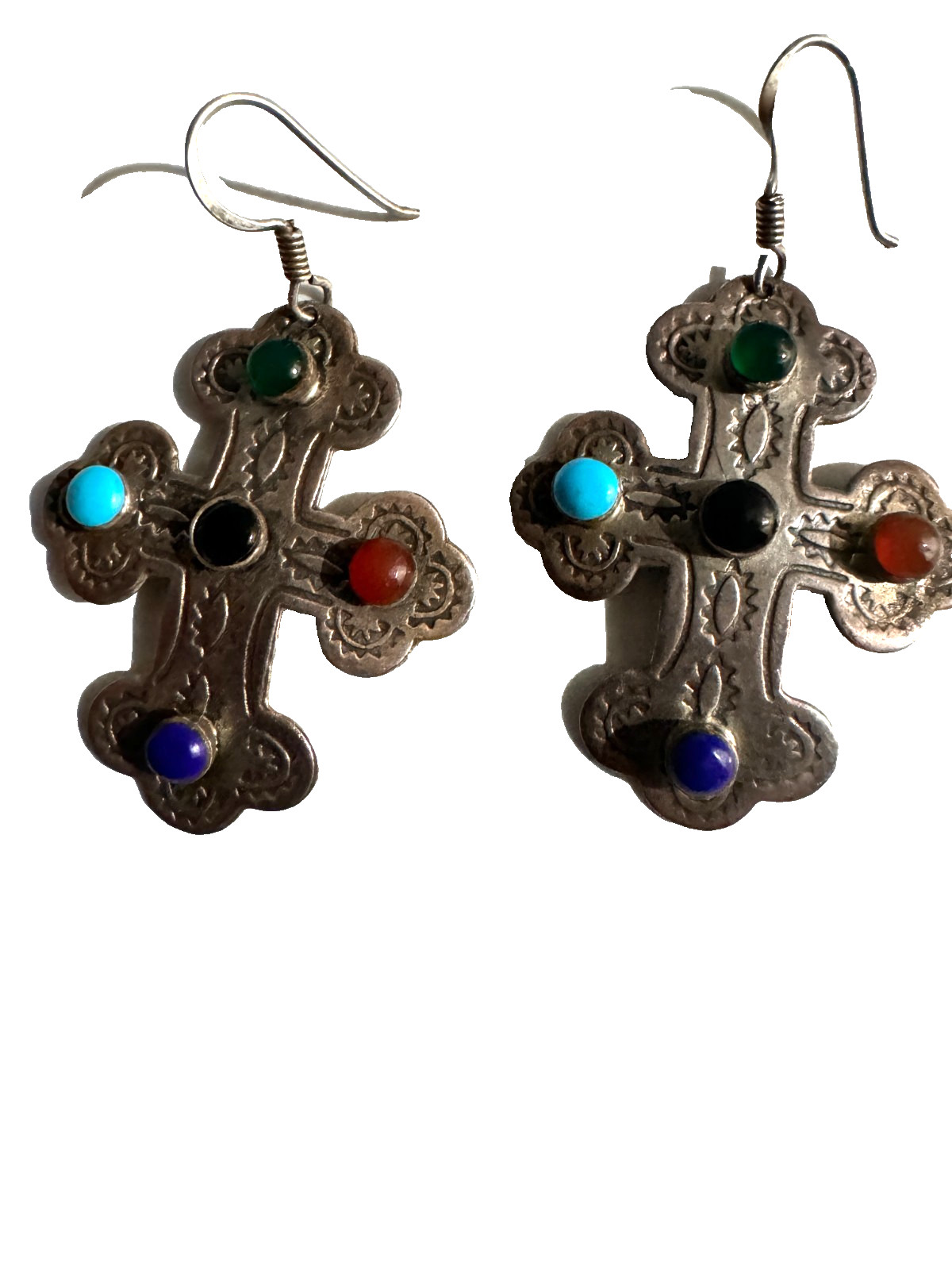 Southwestern Navajo Vintage Earrings Sterling silver 925 Cross Gemstone