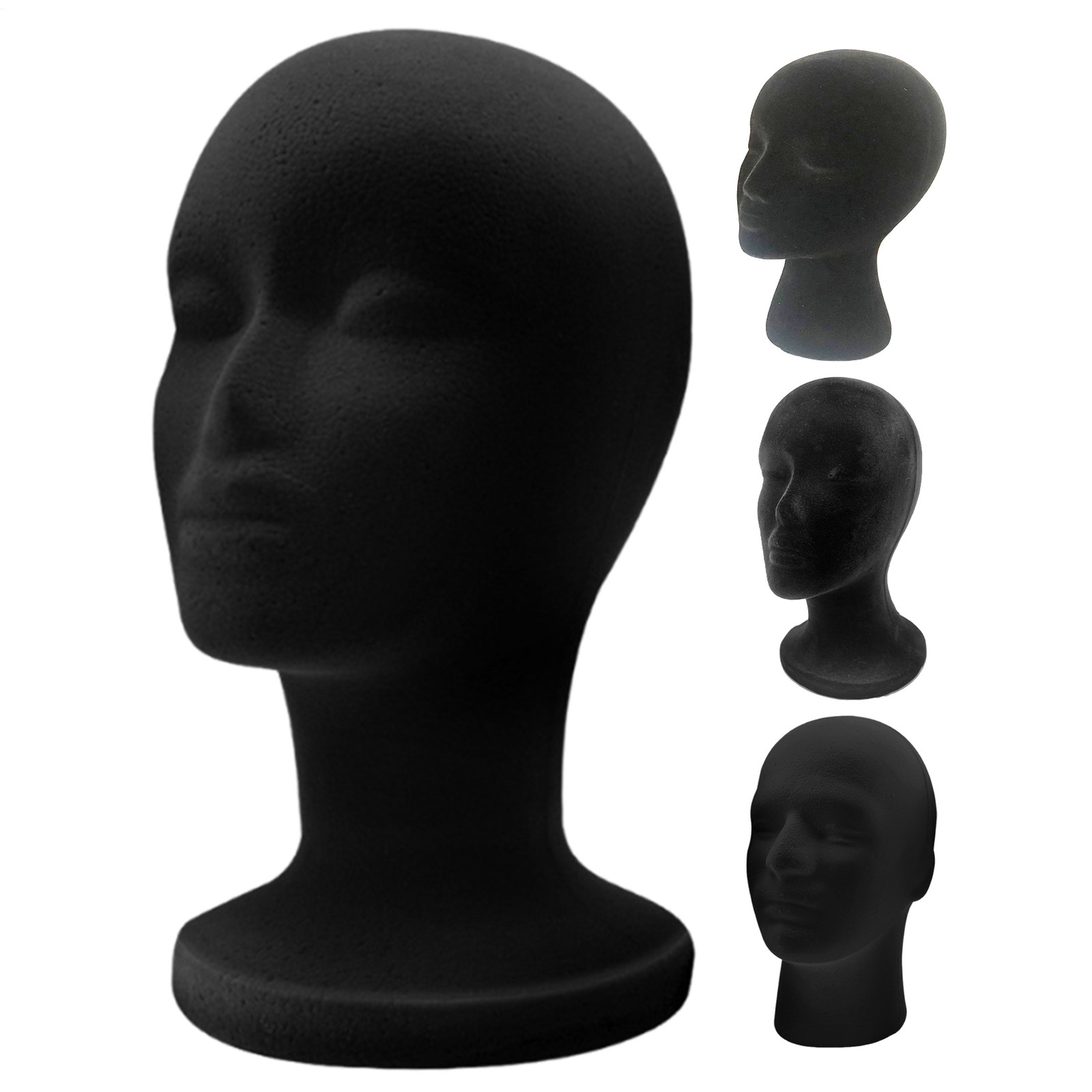 Foam Black Velvet Head Dummy Mannequin Model For Hat, Hair Wigs Display