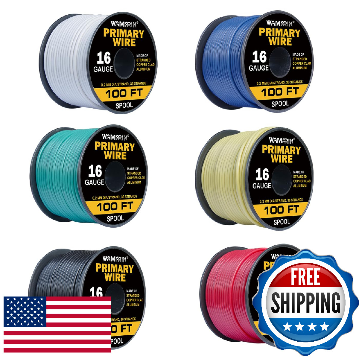 Wamarin 16 Gauge Wire Combo 6 Colors 100ft Rolls 600ft Total Copper Clad Alumi