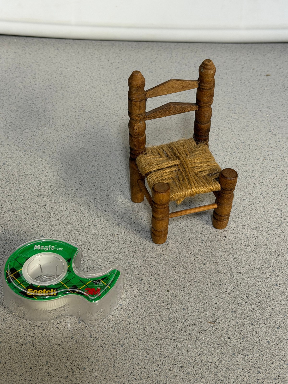 Vintage Miniature Wooden Chair Ladder Back Woven Seat Dollhouse Furniture Decor