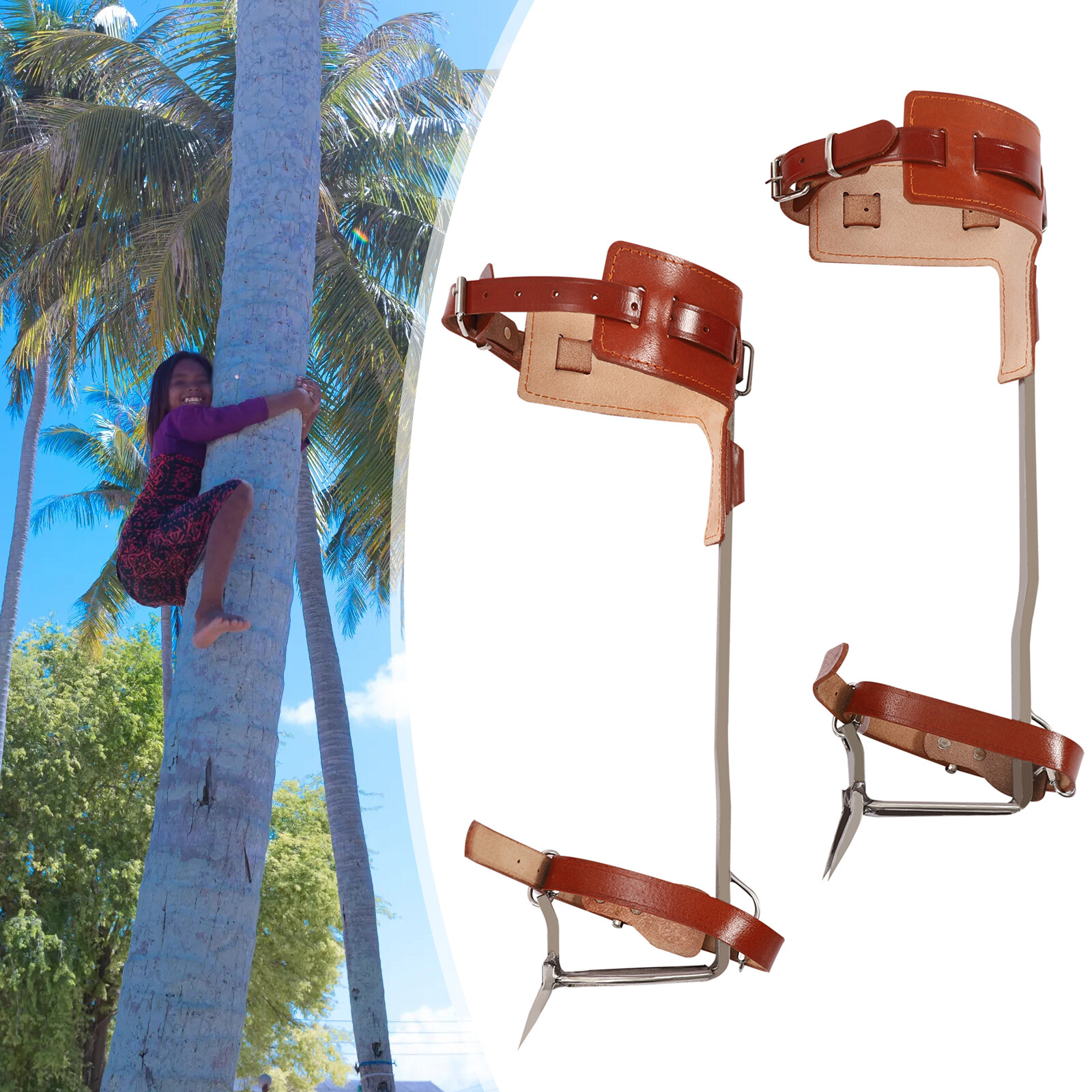 Adjustable Tree Climbing Spike Set Pole Climbing Spurs Tool Climber Strap Gaffs