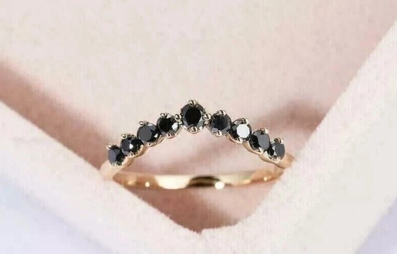 Simulated Black Diamond Wedding Band Ring 14K Yellow Gold Plated 2Ct Round Cut