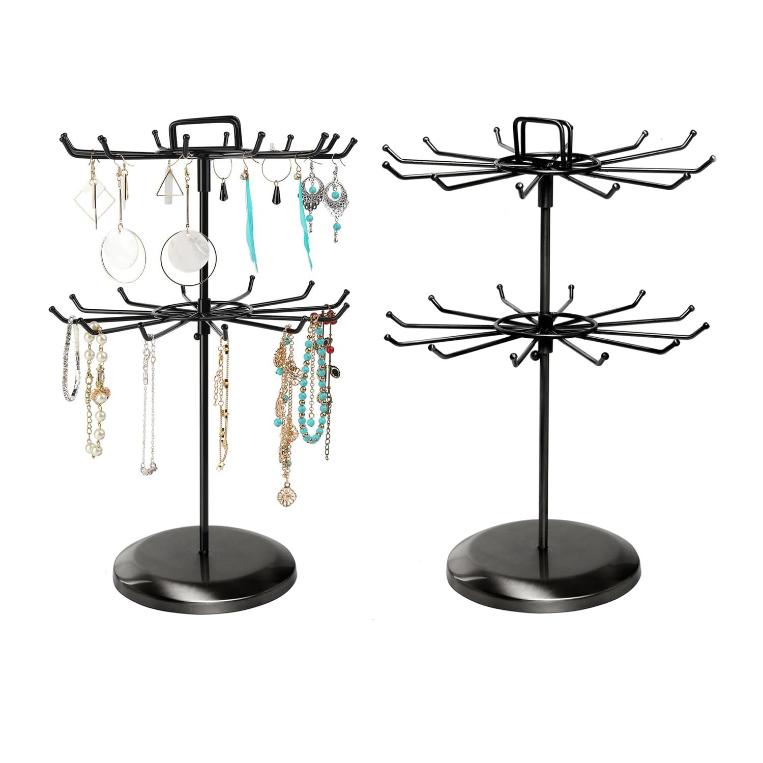 2 Tier Roating Jewelry Organizer Holder, Black Morden Necklace and Brcelet Ea...