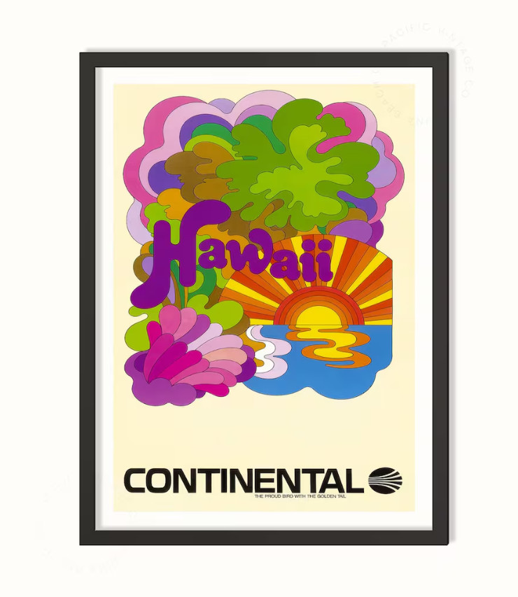 Retro Hawaii Travel Poster | Psychedelic Island Sunset Art