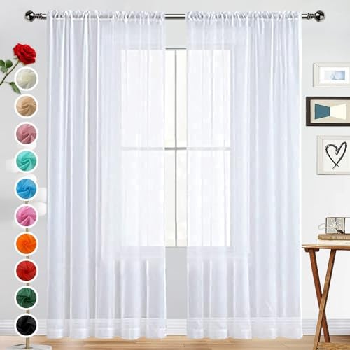  Basic Rod Pocket Sheer Voile Window Curtain 52"W x 84"L (Pack of 2) White