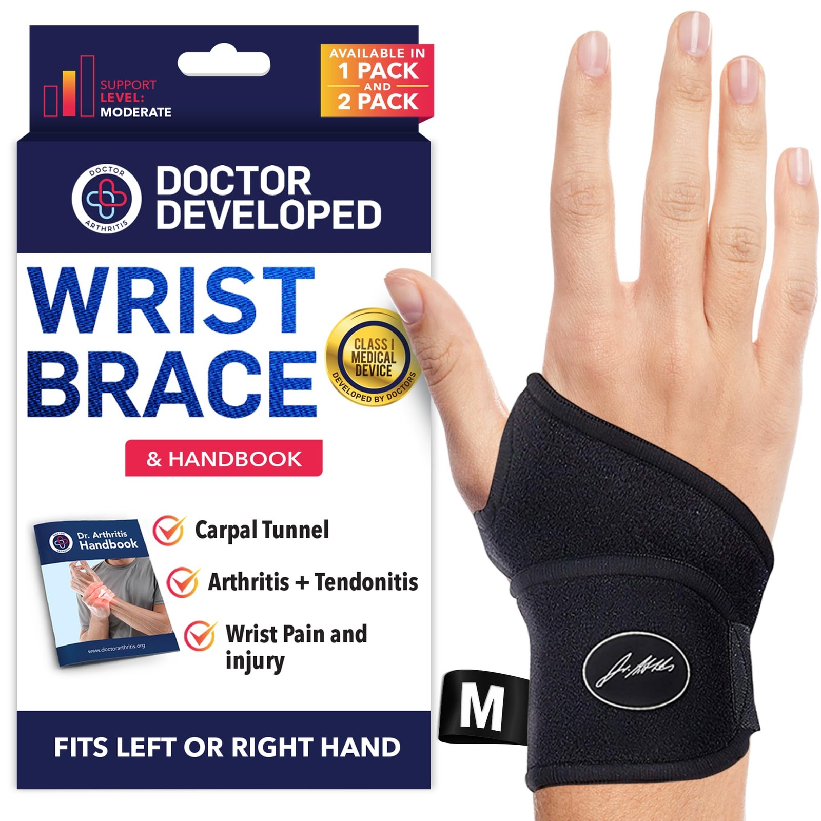 Doctor Developed Wrist Brace, Wraps for 1 Count (Pack of 1), Black 