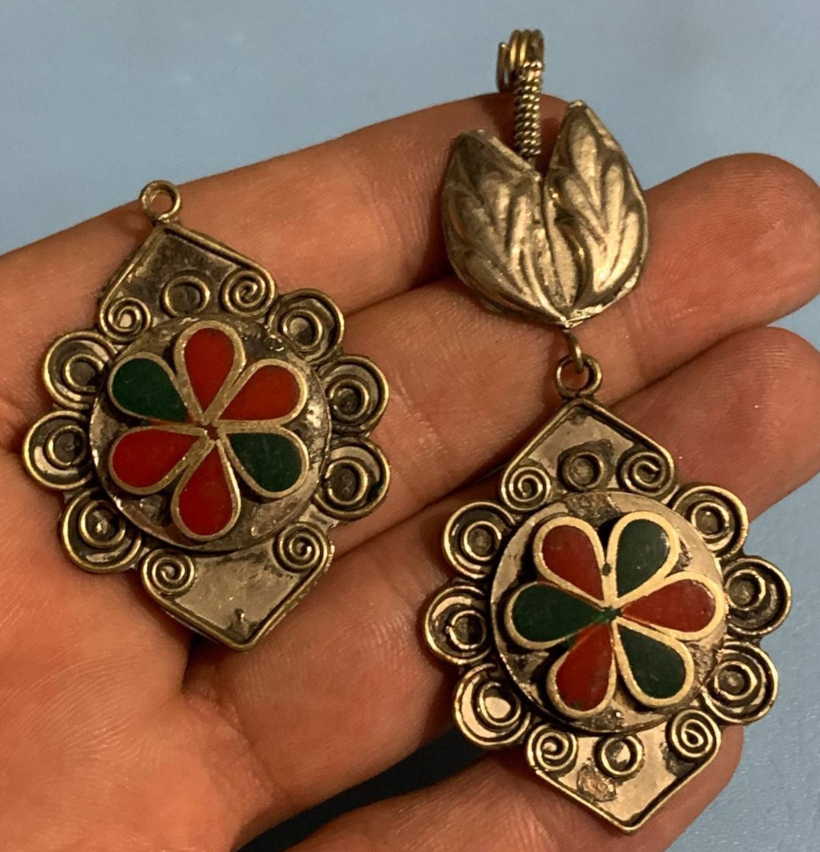 ANCIENT MEDIEVAL STYLE MOSAIC FLOWER AMULET PENDANT LOT VIKING JEWELRY