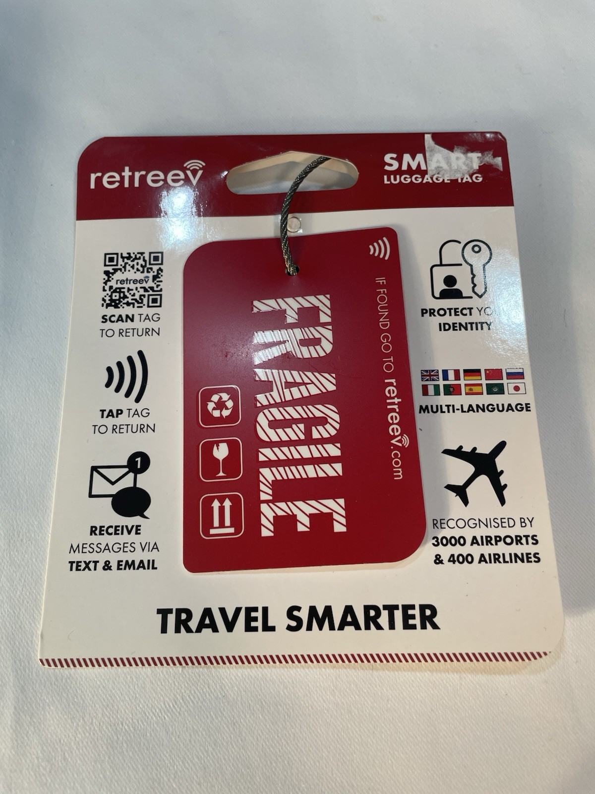 RETREEV Smart ID Bag/Luggage Tag NFC QR Code Lost luggage "Fragile”