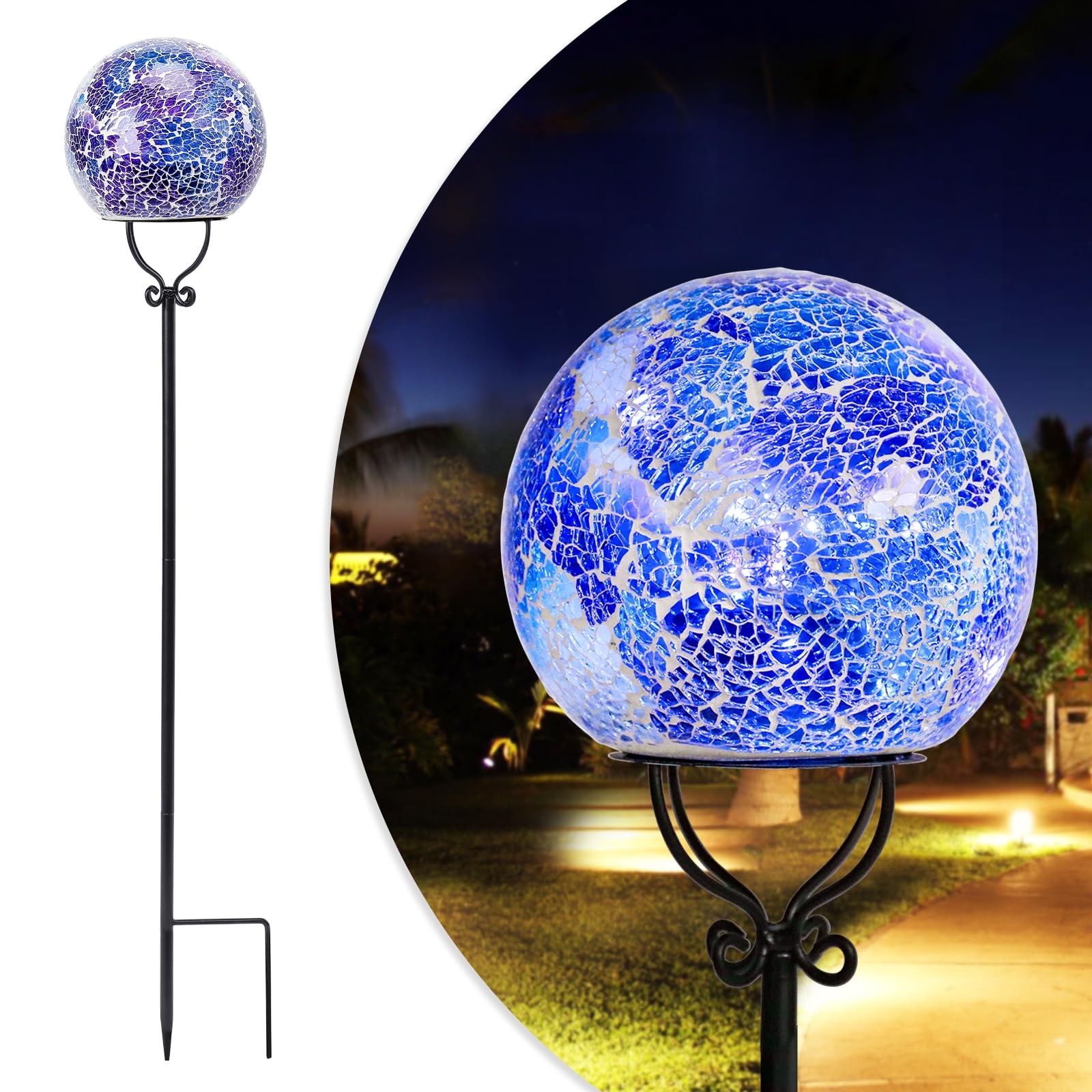 Solar Lights Outdoor Decorative Solar Mosaic Garden Stakes Cracked Glass Deco...