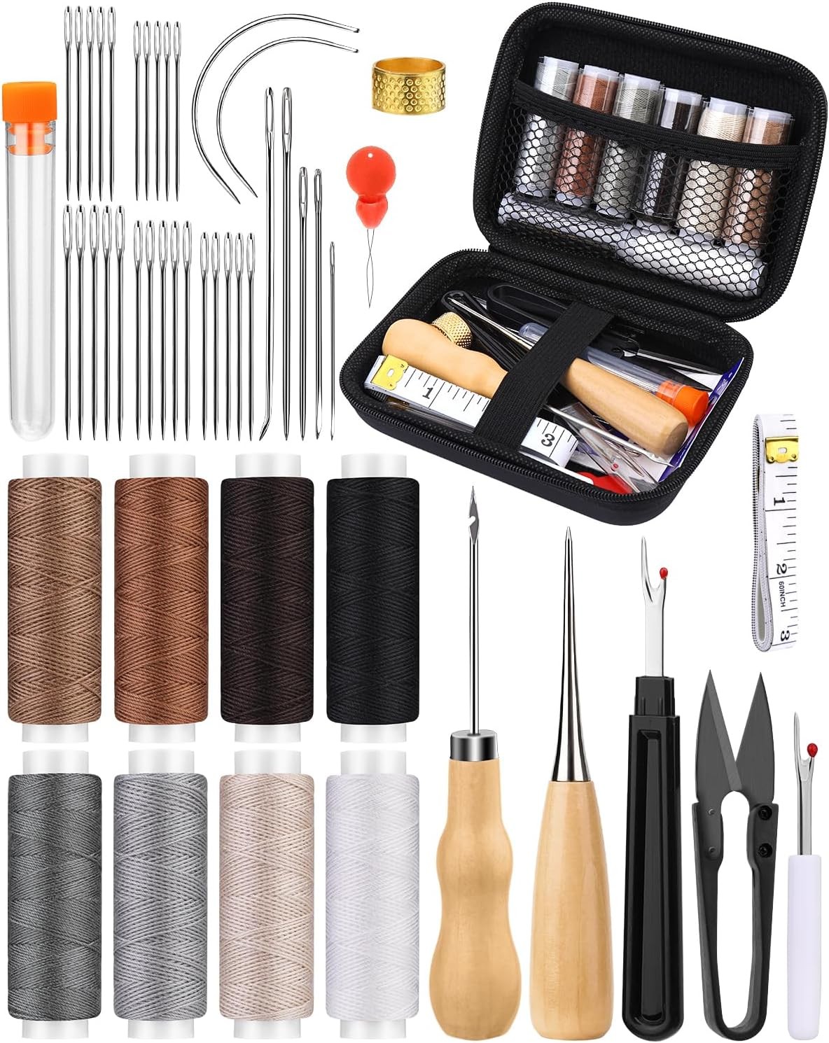 BAGERLA Upholstery Repair Kit, 50 Pcs Heavy Duty Sewing Kit with 8 Colors Thread