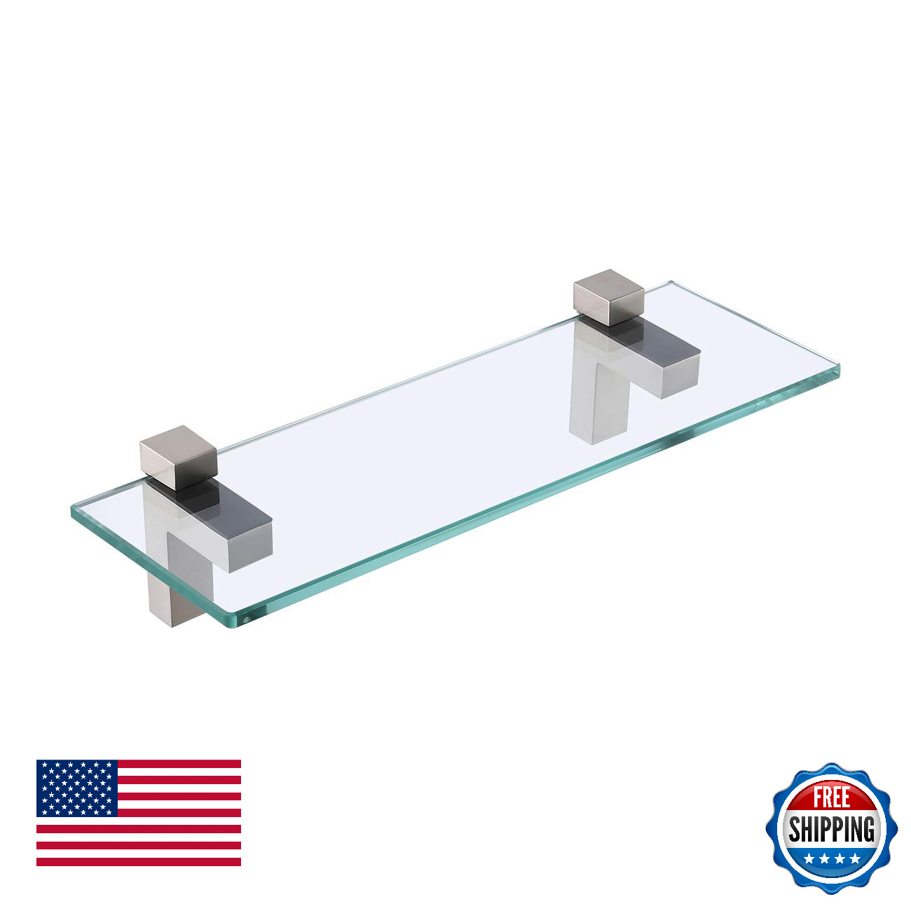 KES 14" Tempered Glass Bathroom Shelf, 8MM Thick Wall Mount, Brushed Nickel