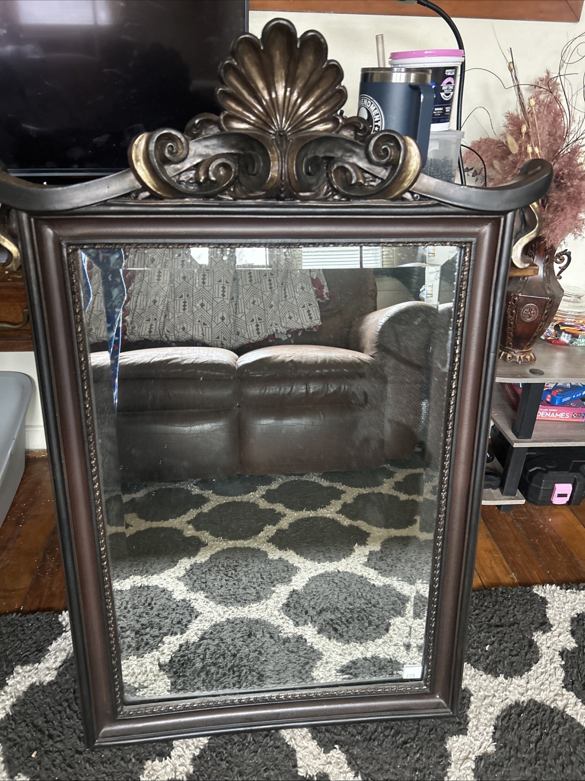 Vintage Ornate Coastal Carved Mirror Wall Decor With Scalloped Shell Pediment