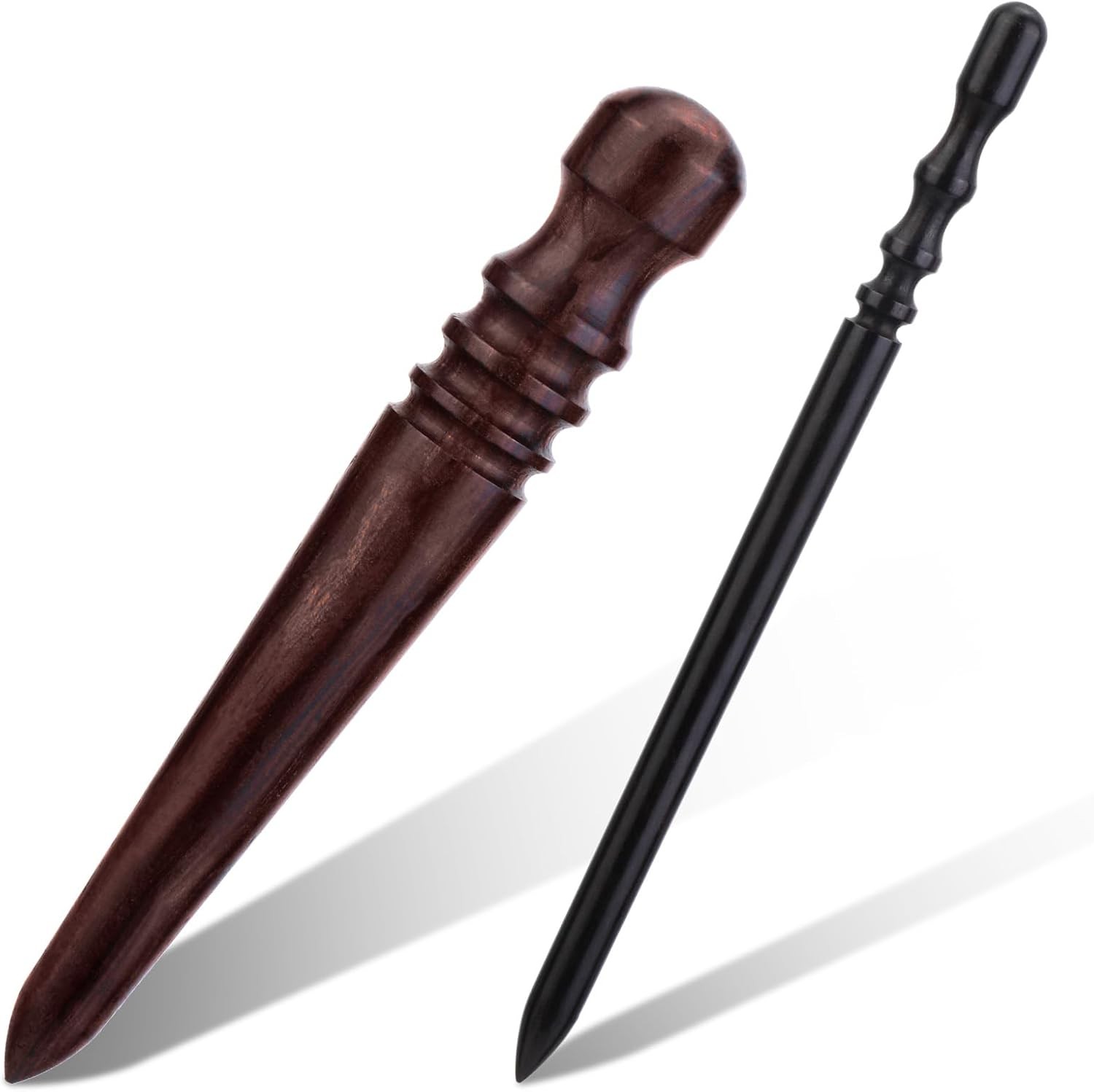 WONVOC Leather Edge Burnish Kit 2 PCS Ebony Wood Leather Burnisher Tool, Round H
