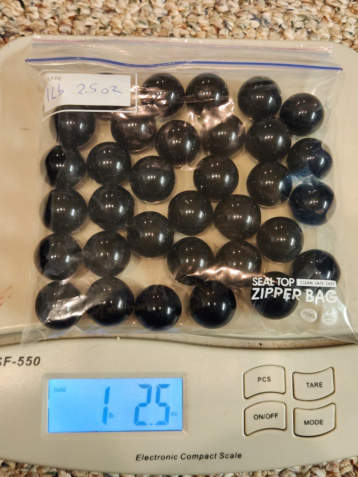 1 lb 2.5 oz Black Glass Shooter Marbles ~ 3/4" Large Solid Color Bulk Lot