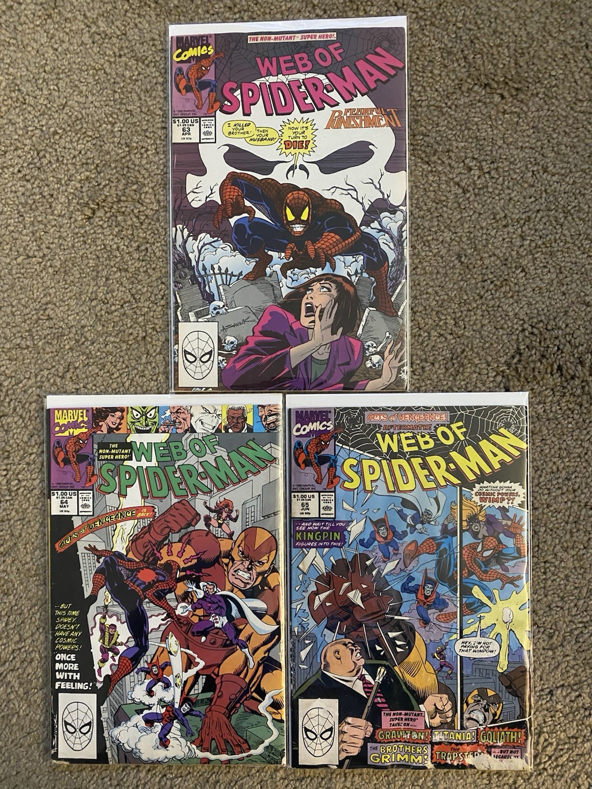 Marvel Web of Spider-Man Issues 53-55 Comic Book Lot 1990