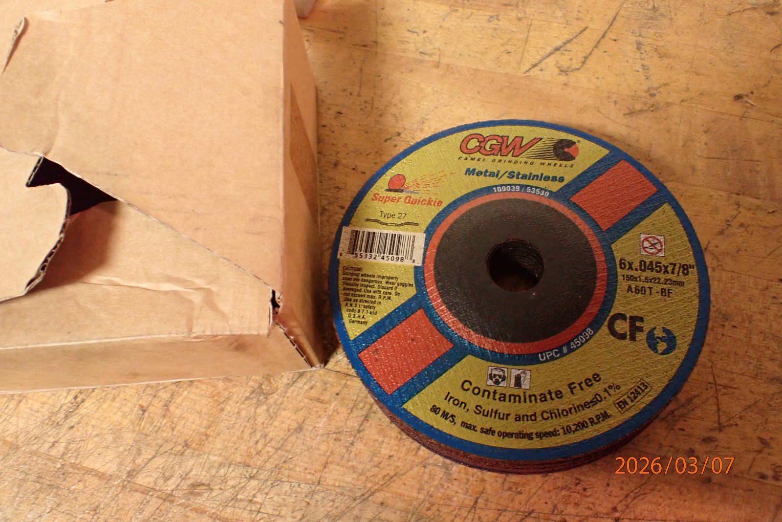 15, CGW CAMEL GRINDING WHEEL  6" X .045 X 7/8 CUTOFF WHEELS