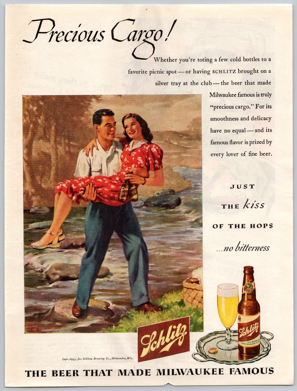 VINTAGE PRINT AD  TIME 1943 PRECIOUS CARGO SCHLITZ BEER MILWAUKEE