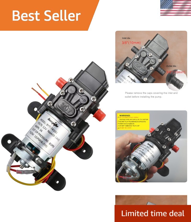 Efficient 12V DC Marine Pump - Self-Priming, 80 PSI, Lightweight at 1.43 lbs