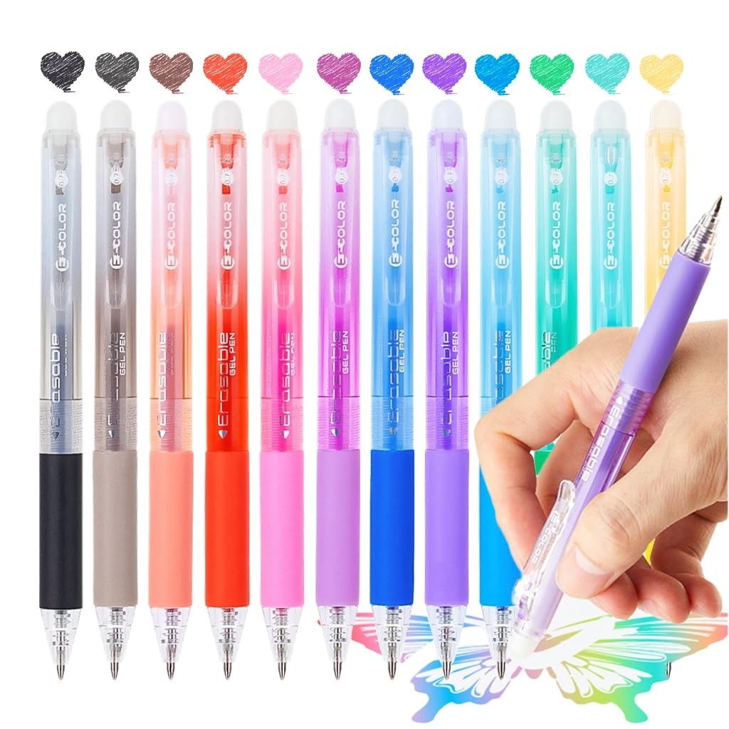 ArvezVoy 12Pcs Multicolor Erasable Gel Pens, 1 Count (Pack of 12), 