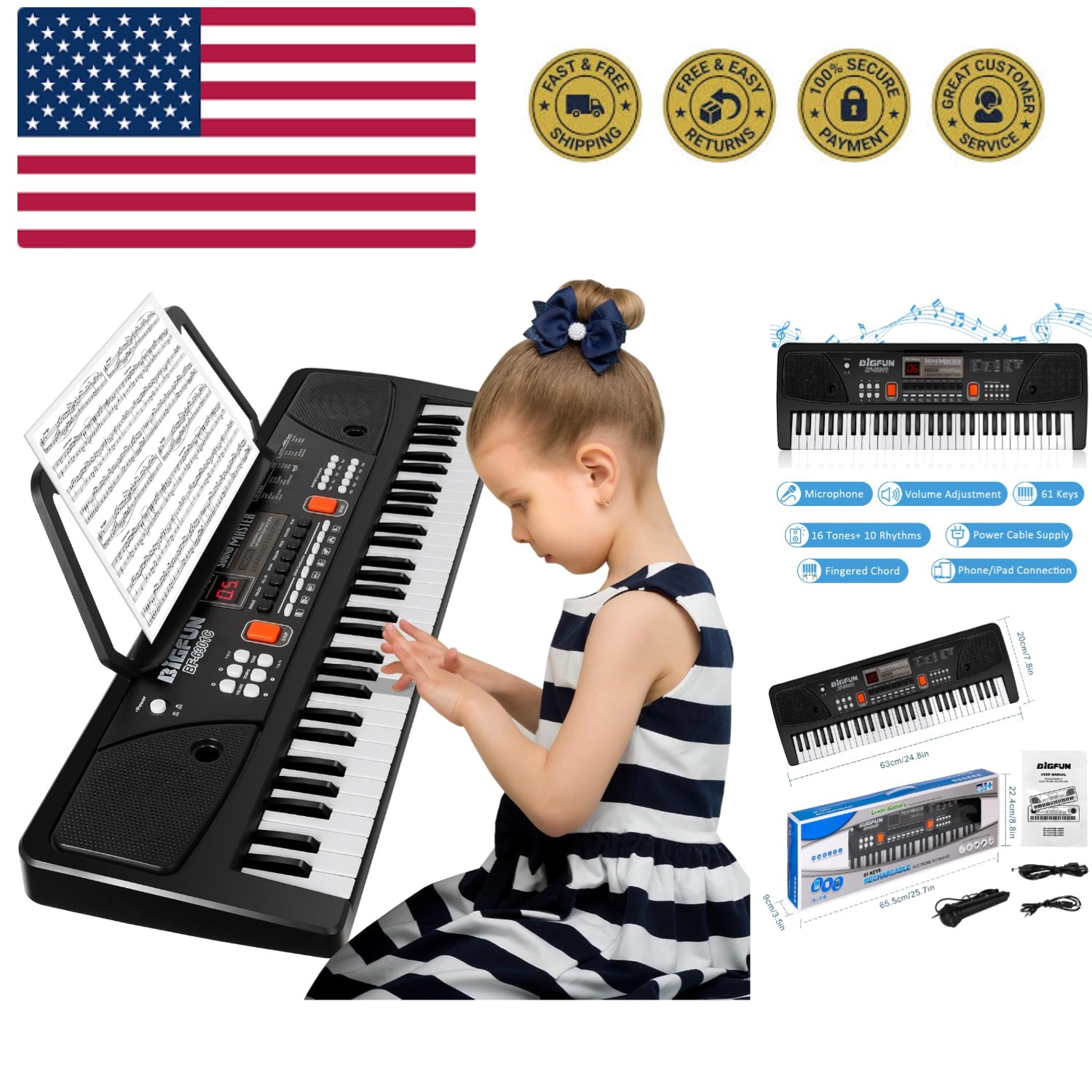 Piano for Kids with Microphone, Keyboard Piano for Beginners Electronic Keybo...