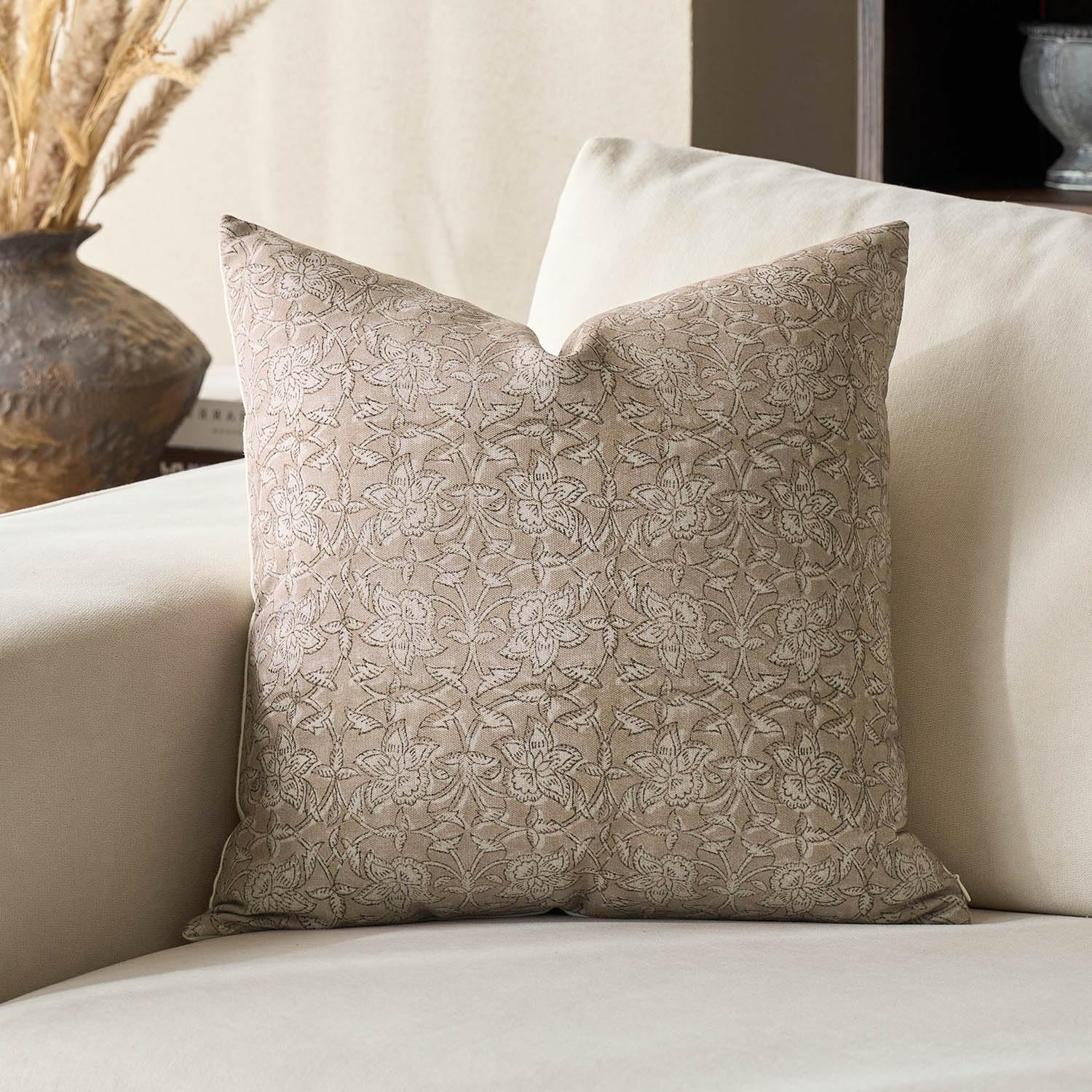 Floral Pillow Covers 20x20 Throw Pillow Covers Block Print Vintage Decorative...