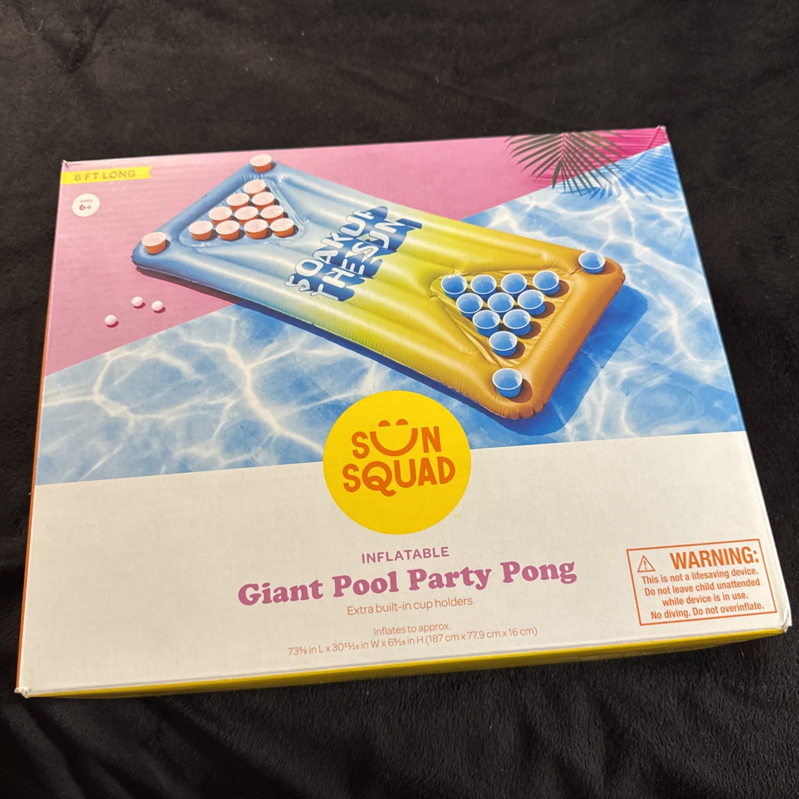 Sun Squad Inflatable Giant Pool Party Pong Float 6' Long Water Game Toy New