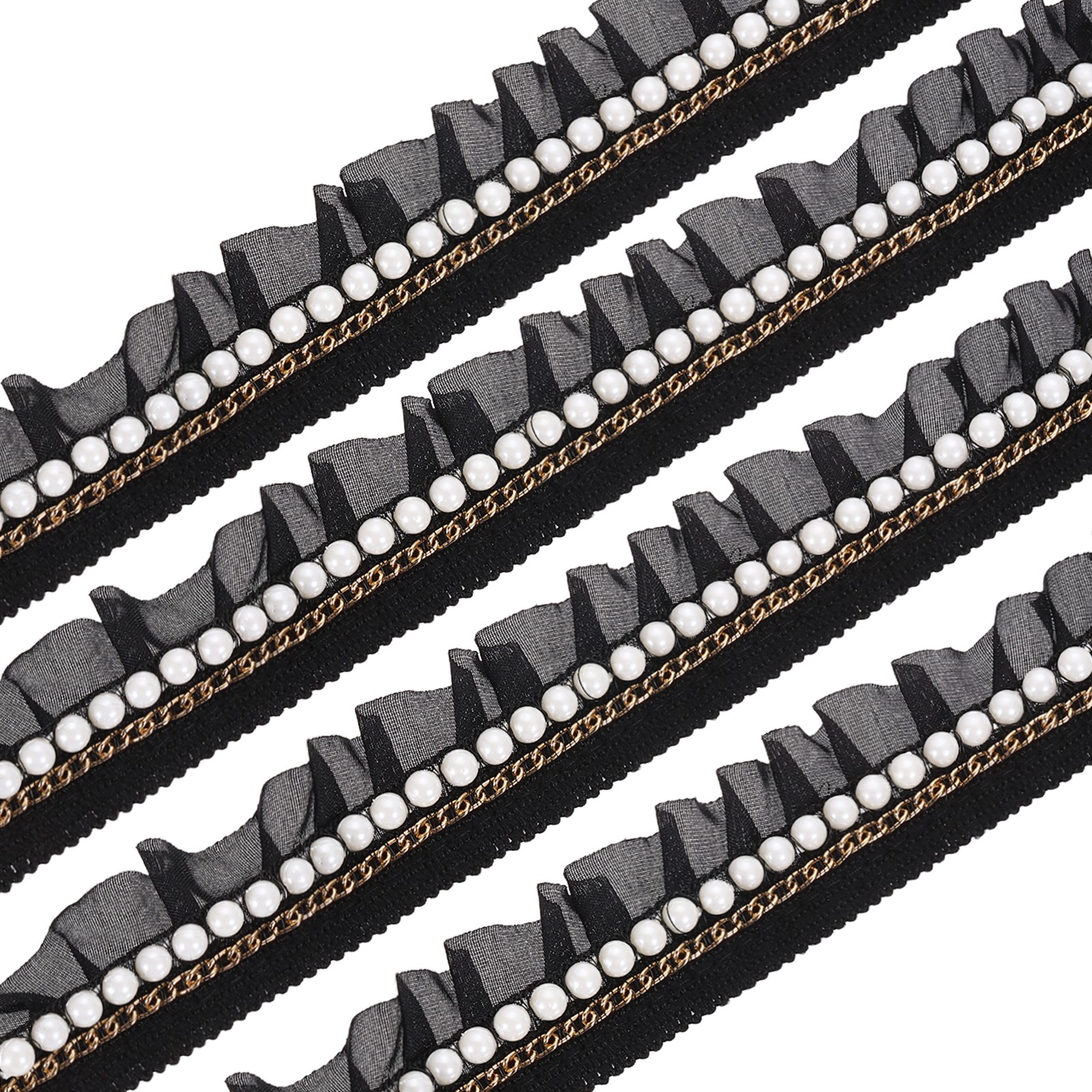 Pleated Lace Ruffle Trim Ribbon 5 Yards 1.2" Wide, Black Veil