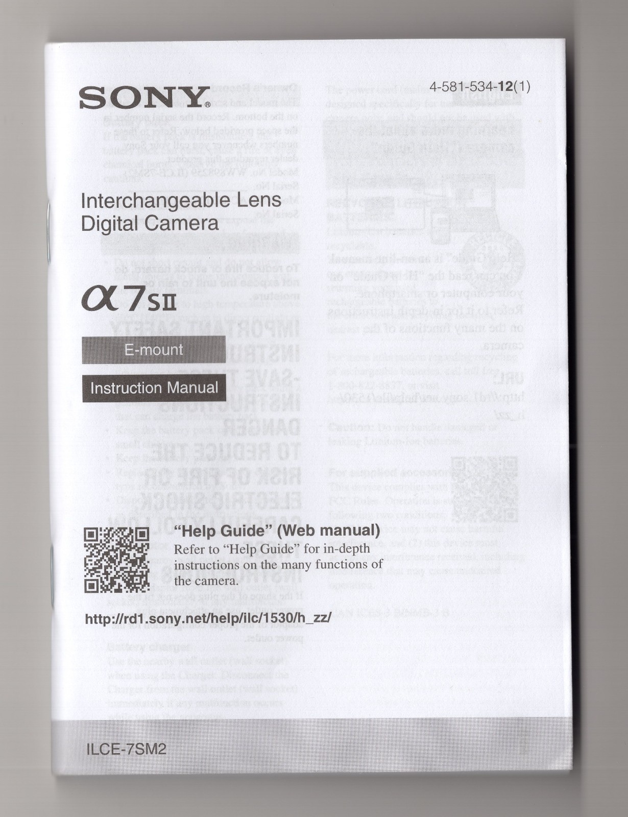 Sony A7SII / A7S II / Alpha 7S II Camera Instruction Manual Guide In English