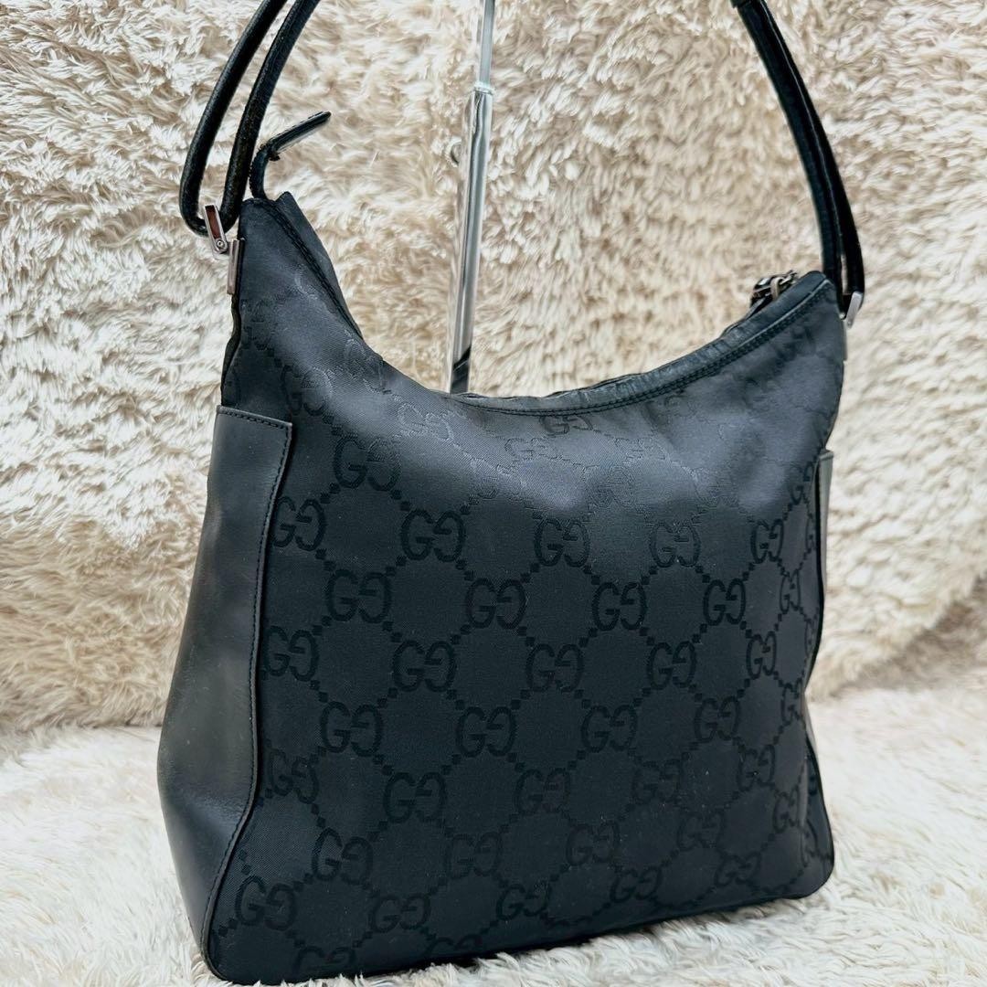 Gucci Shoulder Hand Bag Black Leather Small Purse Vintage Authentic