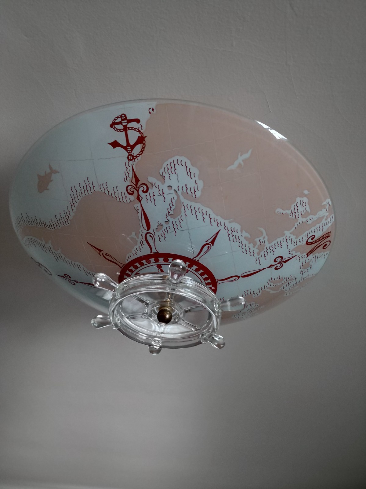 622c Vintage  60s Nautical Maritime 15 in Glass Ceiling Light Shade - MINT