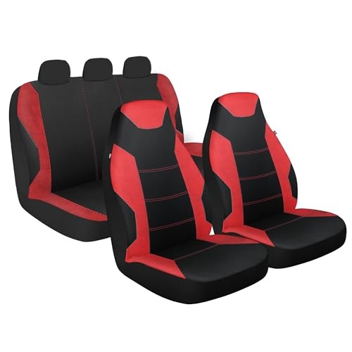 Custom Accessories 3-Piece Sports 1500 Seat Covers, Front and Rear Red / Black