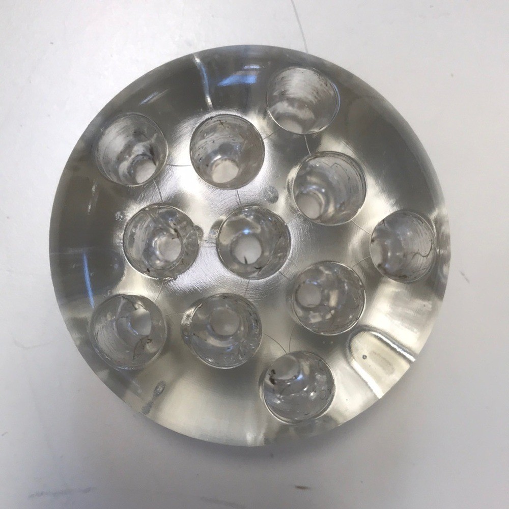 Thick Vintage Footed Glass Floral Frog w/ 11 Holes