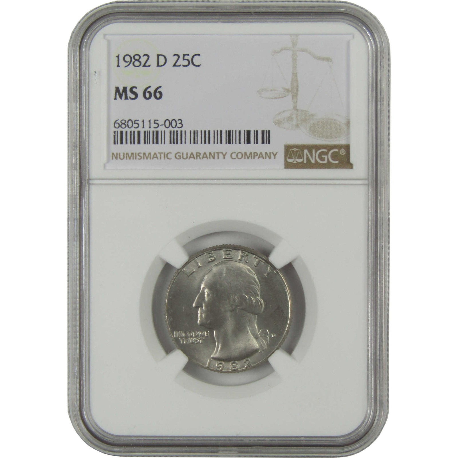 1982 D Washington Clad Quarter MS 66 NGC Uncirculated 25c Coin