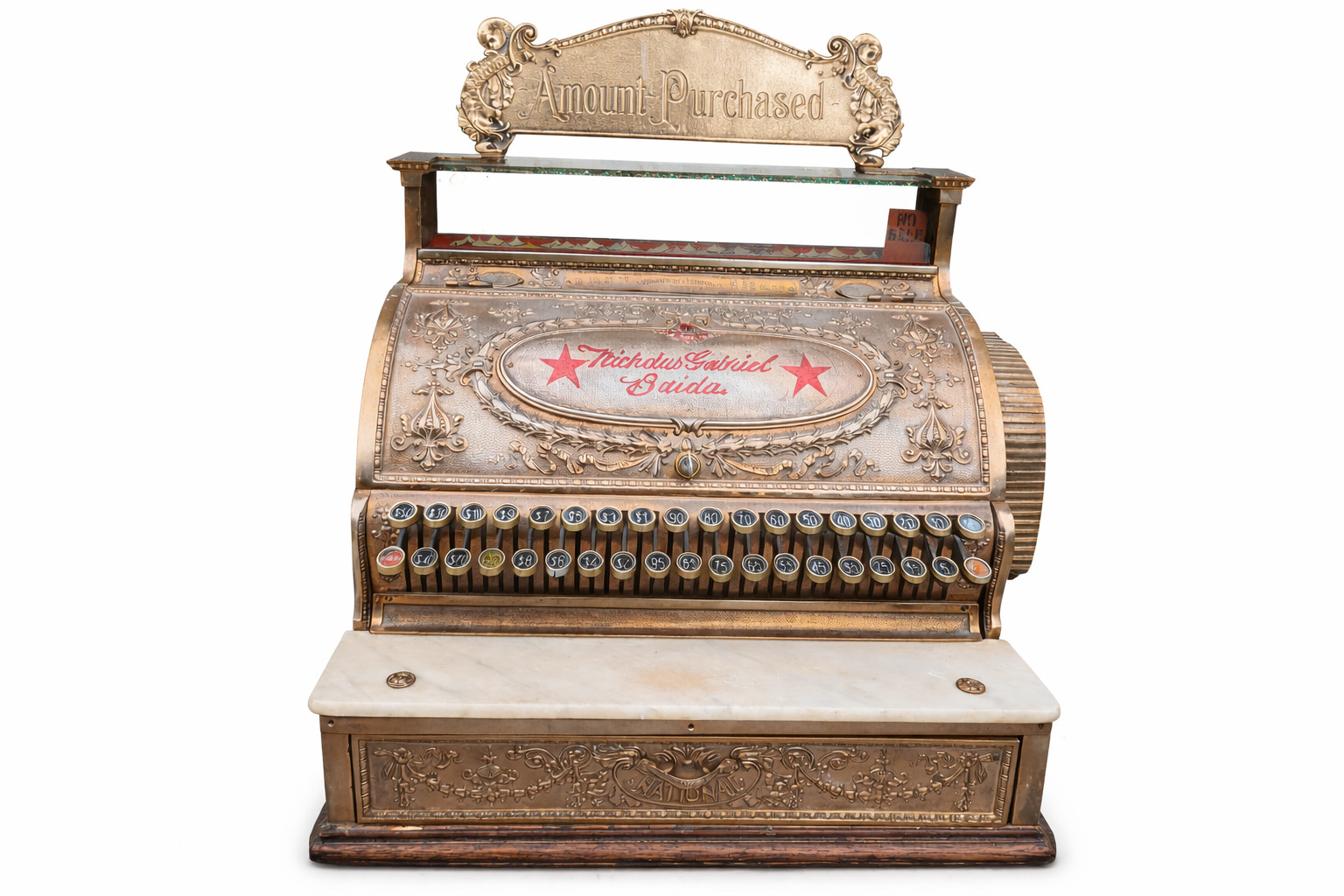 Antique VINTAGE Brass Ornate NATIONAL CASH REGISTER  Original, Collector