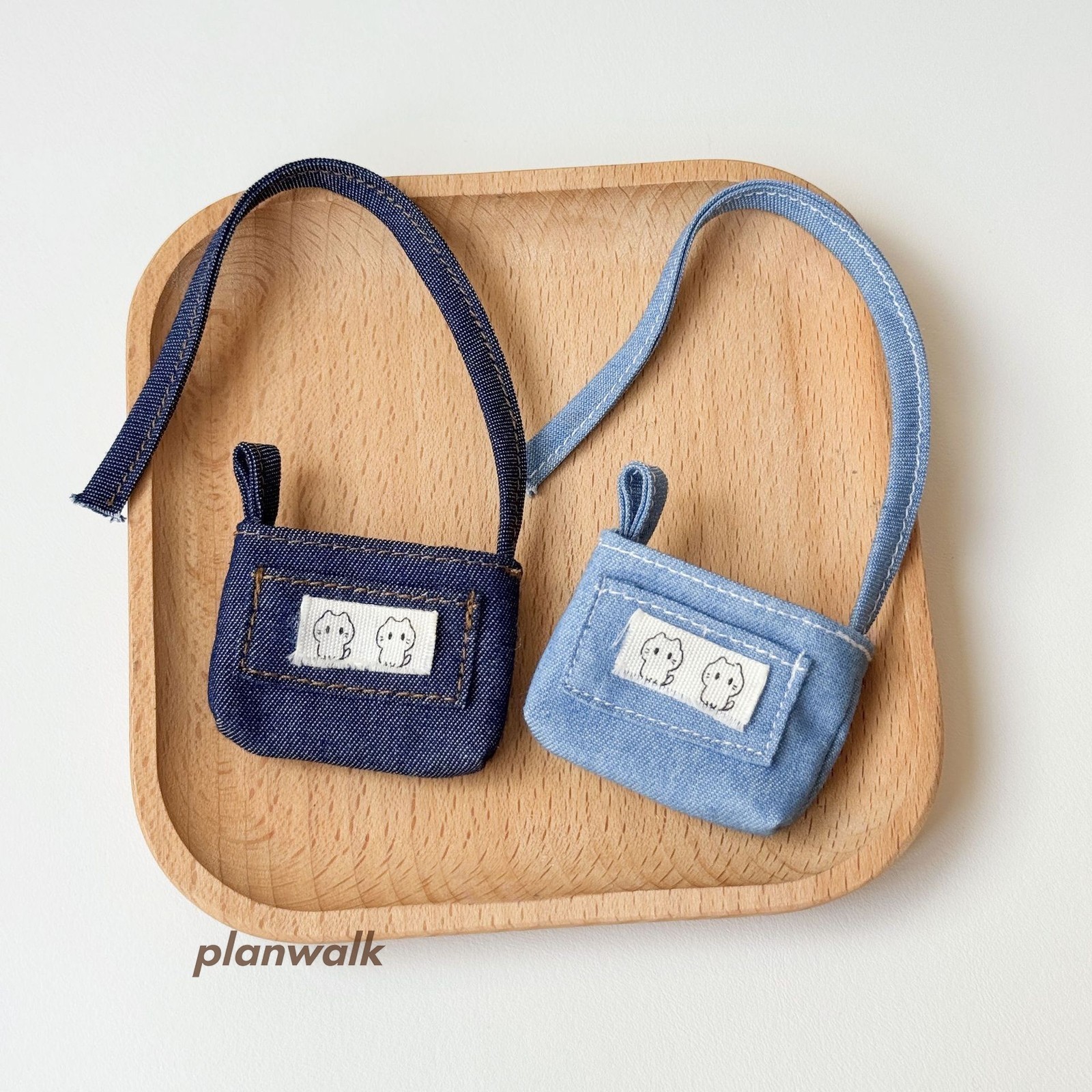 2PC 1:6 Doll House Miniature Tiny Denim Crossbody Purse Bag For Market Shop