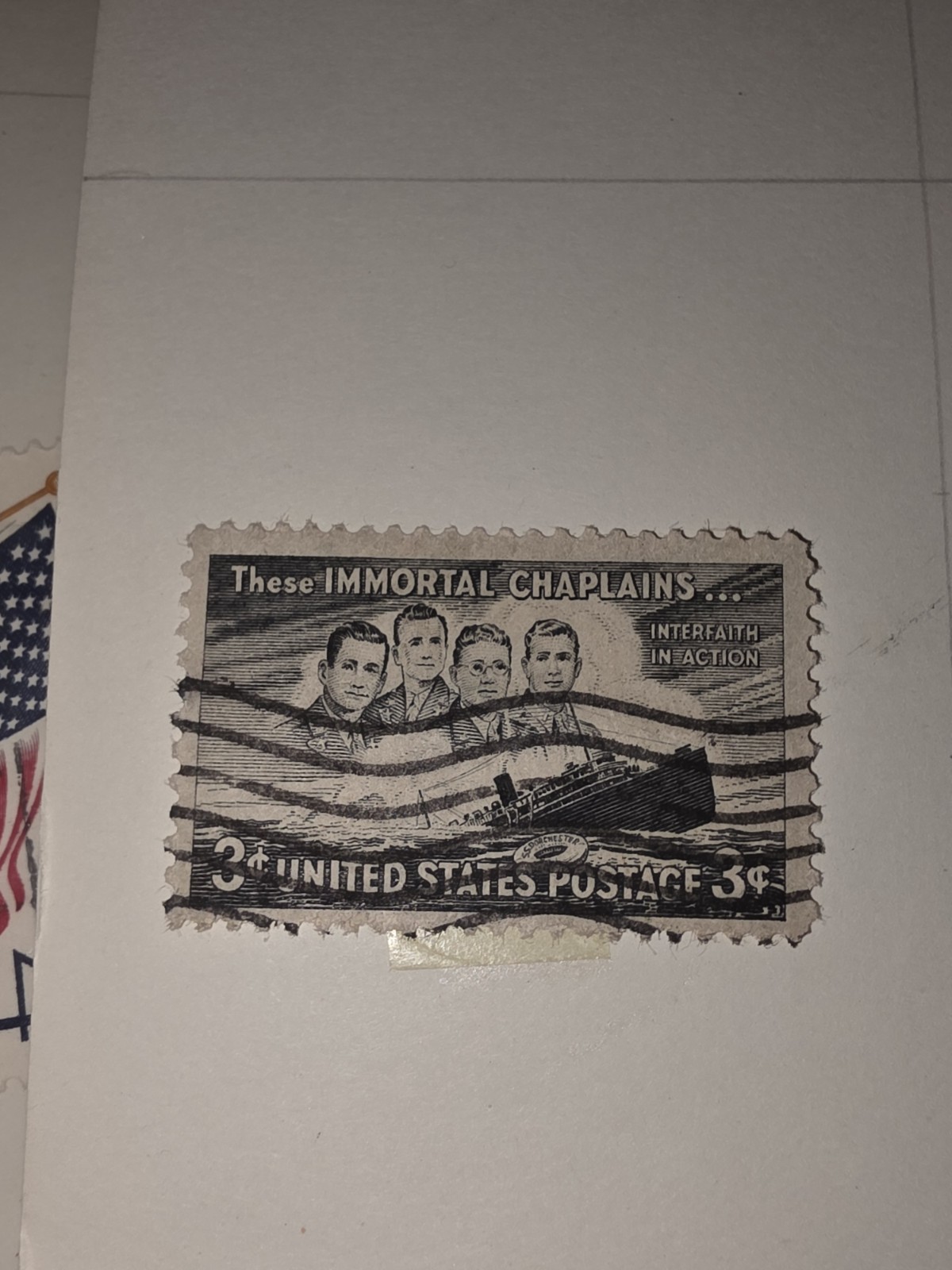Vintage US Immortal Chaplains 3c Stamp Used - #F1192