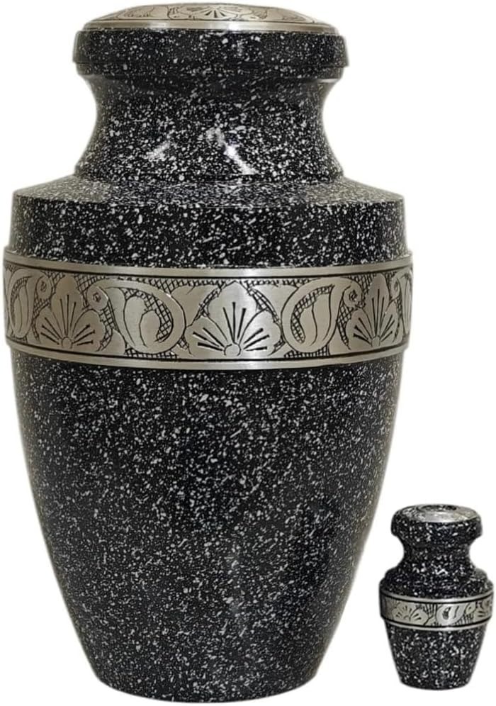 At Peace Memorials Tranquility Black Marble Urn for Ashes SET