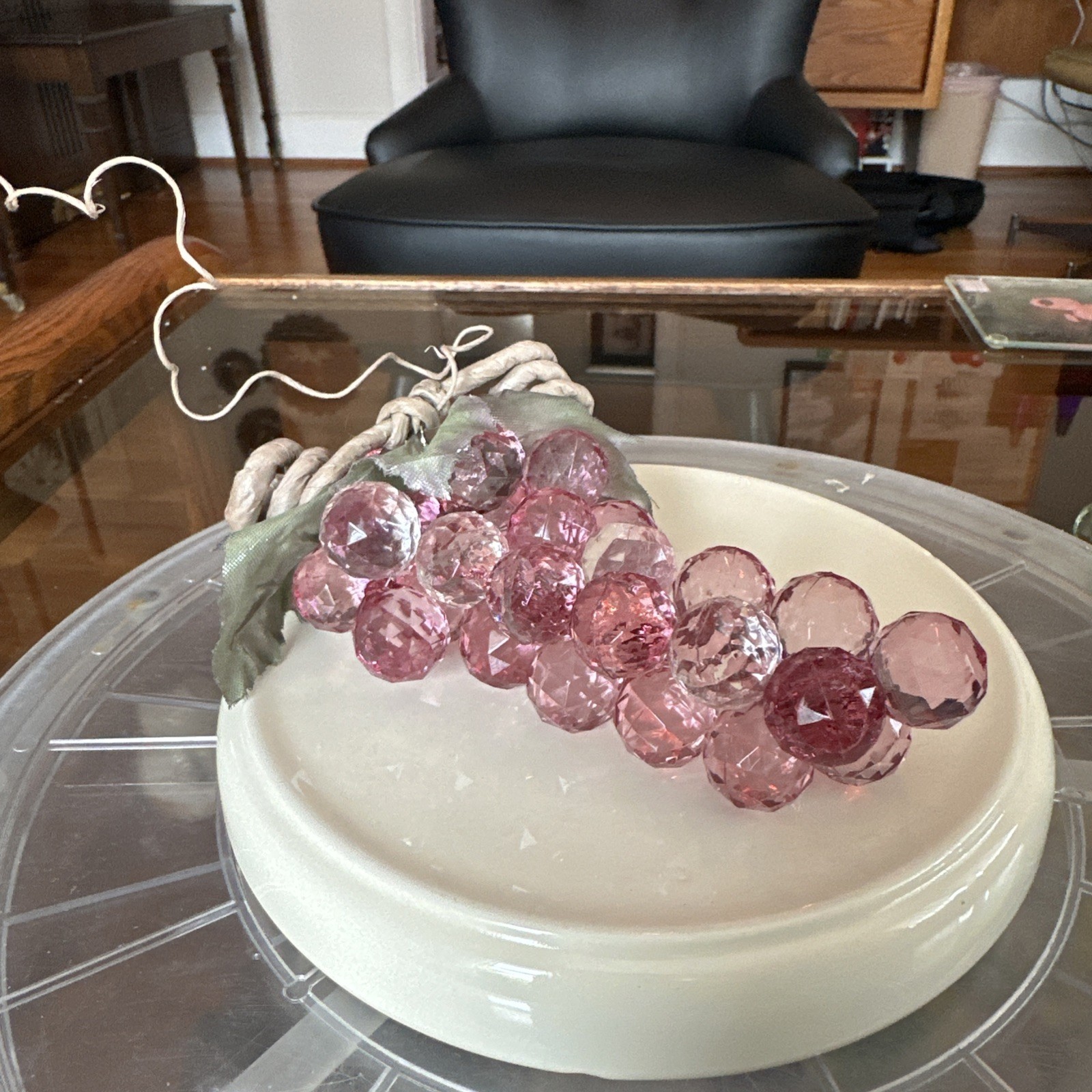 VTG Lucite Acrylic Grapes Cluster w Leaves Purple and Green Set of 2