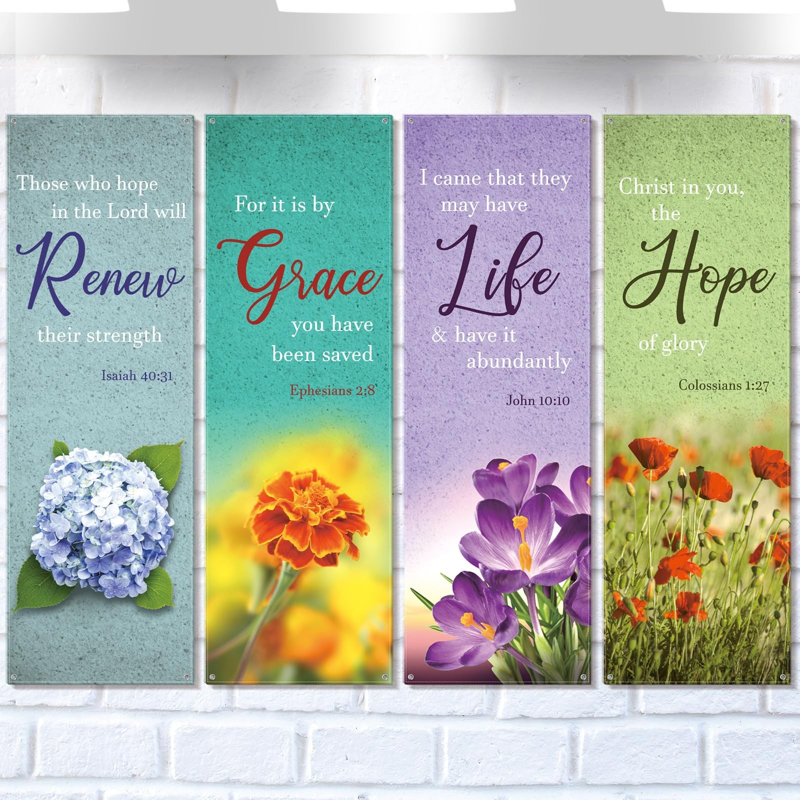 Hosuly 4 Pcs Church Banners with Scripture Blooming, Multicolor 