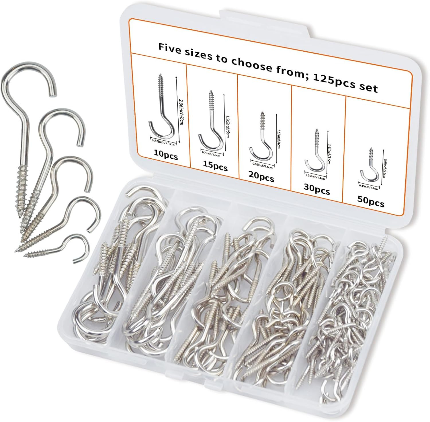125 Pieces of Screw Cup Hook Set 5 Sizes Ceiling Small Hooks Wardrobe Decoration