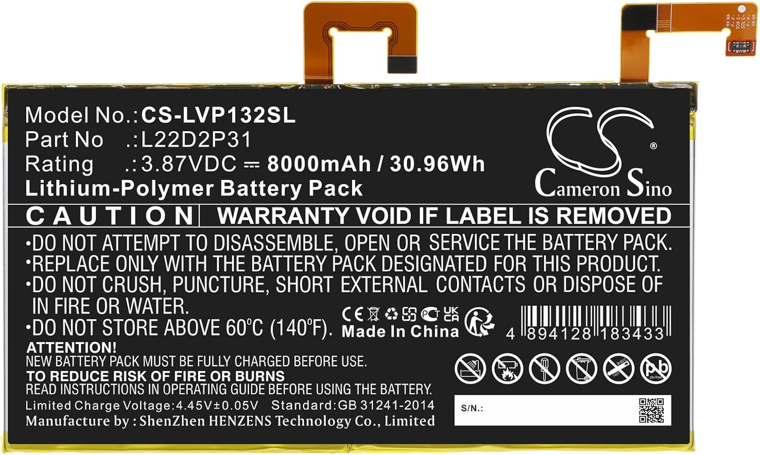 8000Mah / 30.96Wh Replacement Battery for Lenovo L22D2P31, Tab P11 Pro,Tb-J706,T