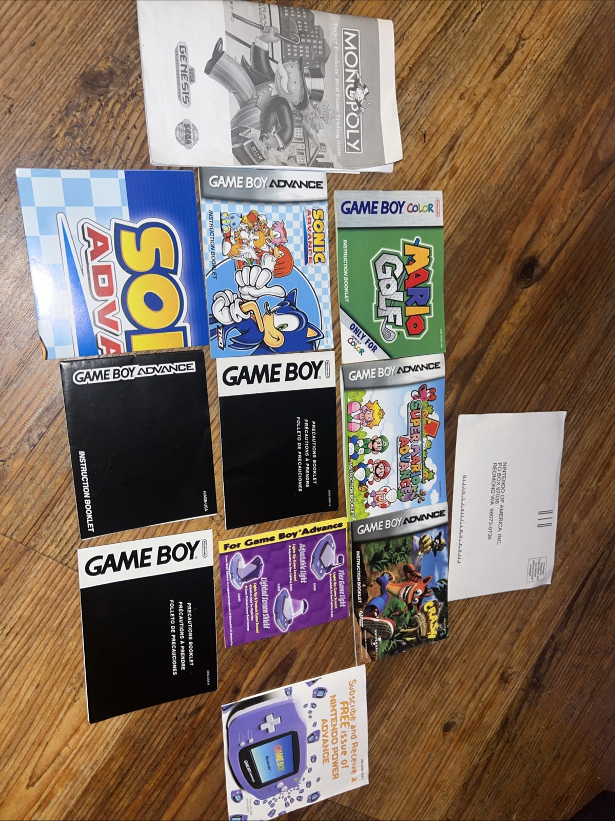 Gameboy Advance GBA Color Manuals Paperwork / Mario / Sonic / Crash