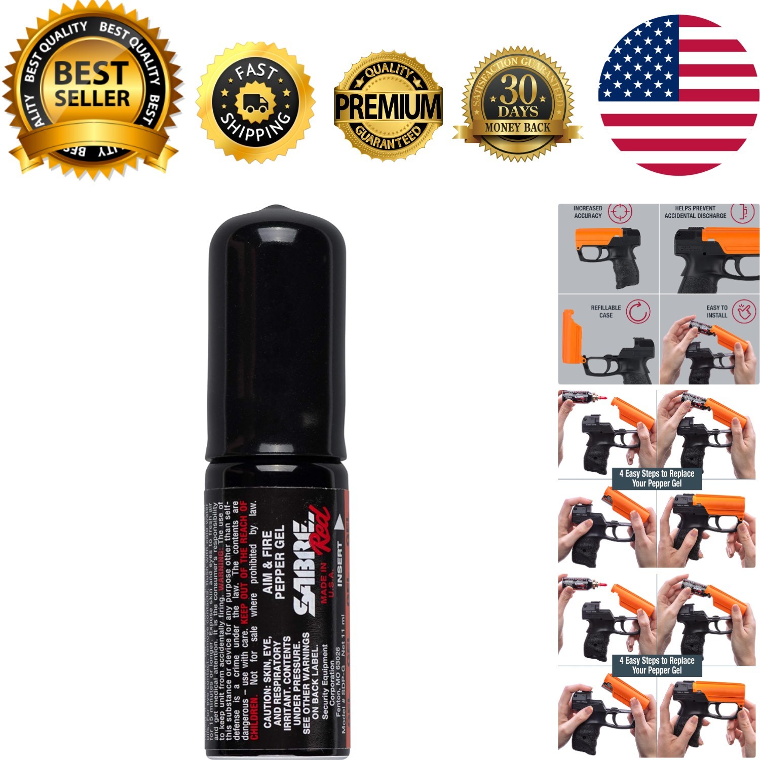 Aim and Fire Pepper Gel Spray with 15-Foot Range & Grip Safety for Self-Defense