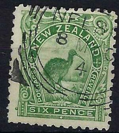 NEW ZEALAND SG264a 1899 6d YELLOW-GREEN USED (d)