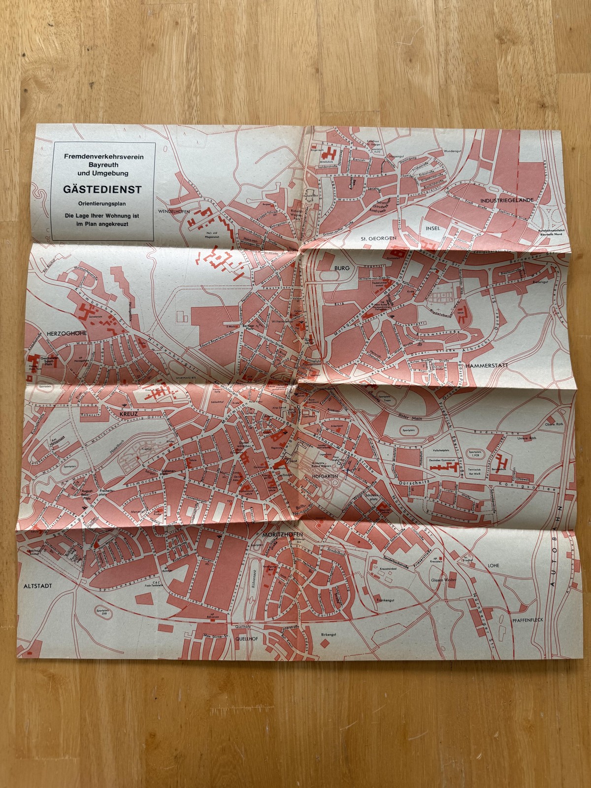 Vintage Bayreuth Germany Gästedienst Tourist City Map Orientierungsplan Folded