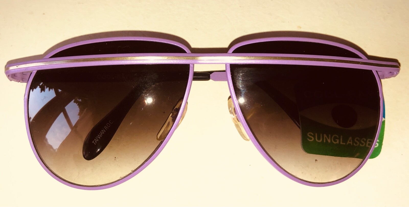 NOS VTG 80'S COOL RAY WOMEN'S PURPLE SILVER METAL SUNGLASSES AVIATOR FRAMES 